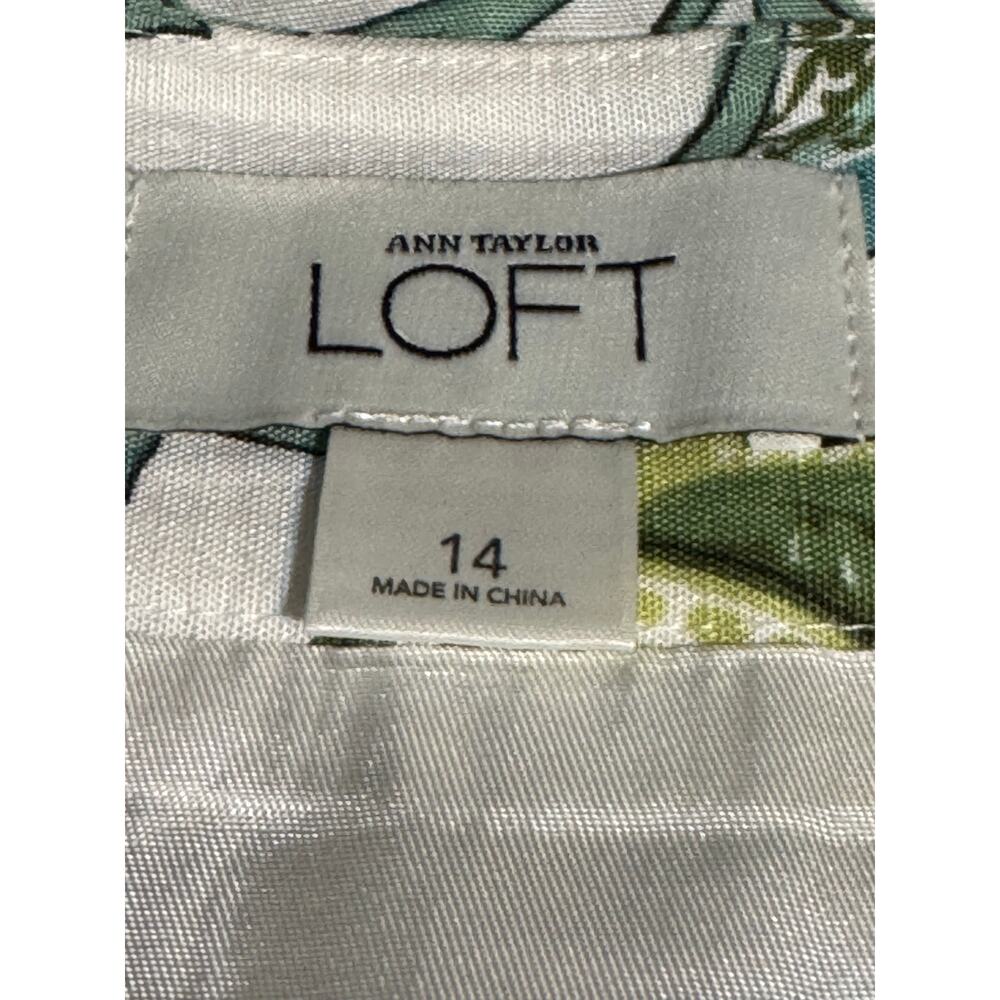 LOFT Ann Taylor Floral Linen Blend Skirt Size 14 White Blue Green - Picture 4 of 8